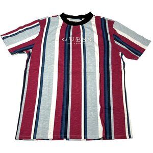 Guess Originals Sayer Logo Shirt in Pink Blue Stripe